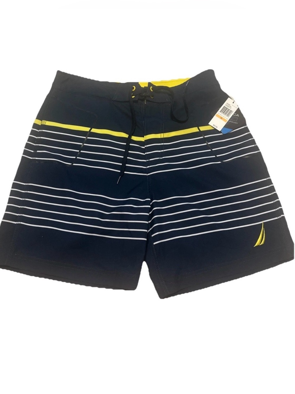 Nautica Mens Moisture Wicking Blue White Stripe  Swim Trunks Men's NWT Sz 33